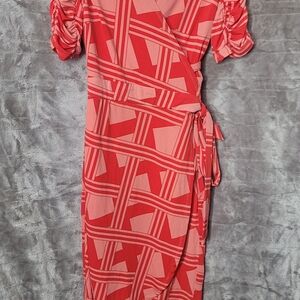 New York & Company Red Patterned Midi Dress